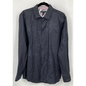 INC International Concepts Mens Dress Shirt Large L Charcoal Gray Floral New B49